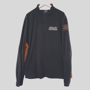 Harley Davidson Fleece Jacket 3XL Black Orange Pullover 1/4 Zip Vintage Logo